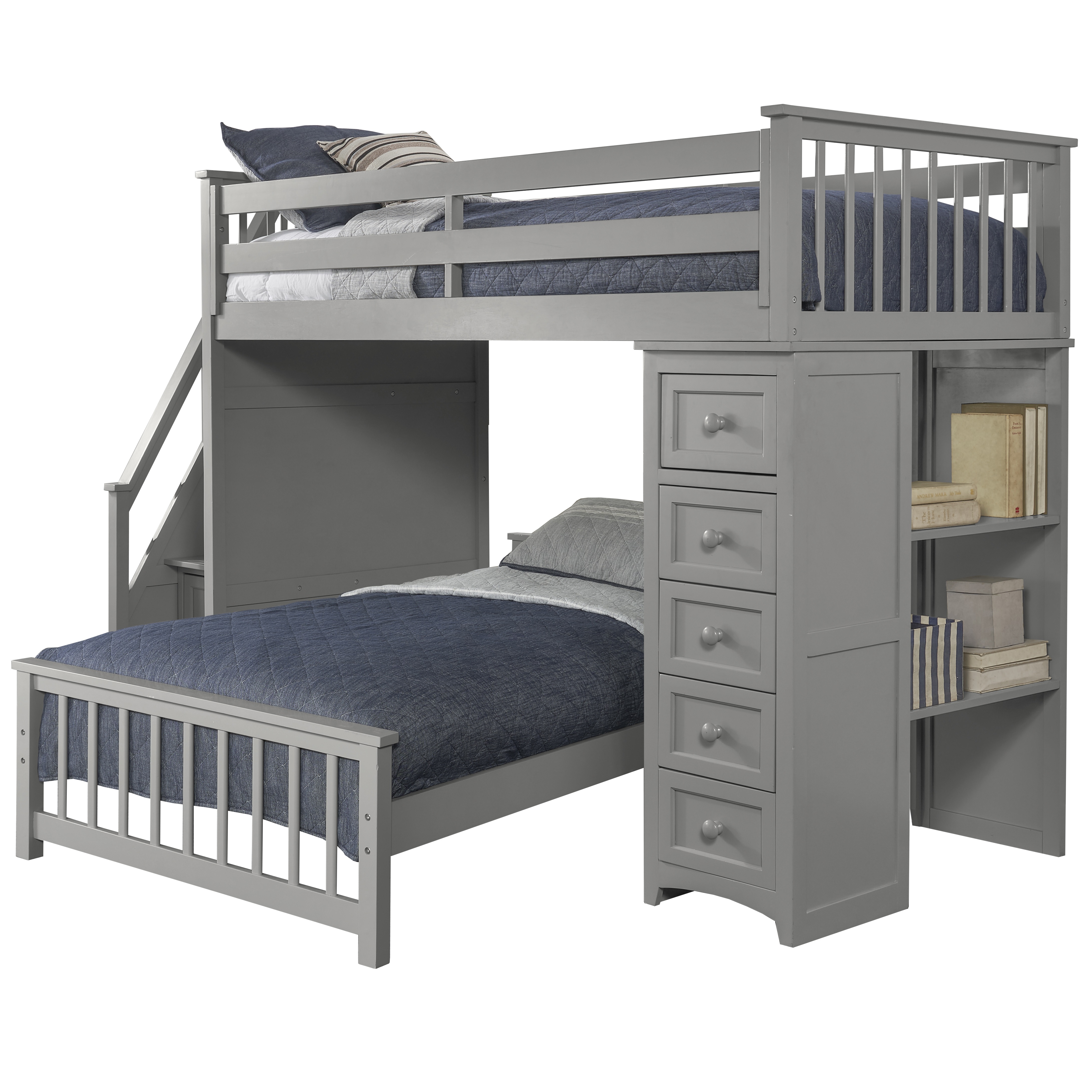 Hillsdale Schoolhouse 4.0 Wood Loft Bed with Chest and Lower Bed