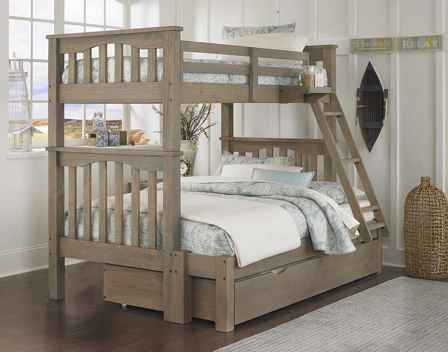 NE Kids Highlands Harper Twin Over Full Bunk With Trundle - Driftwood