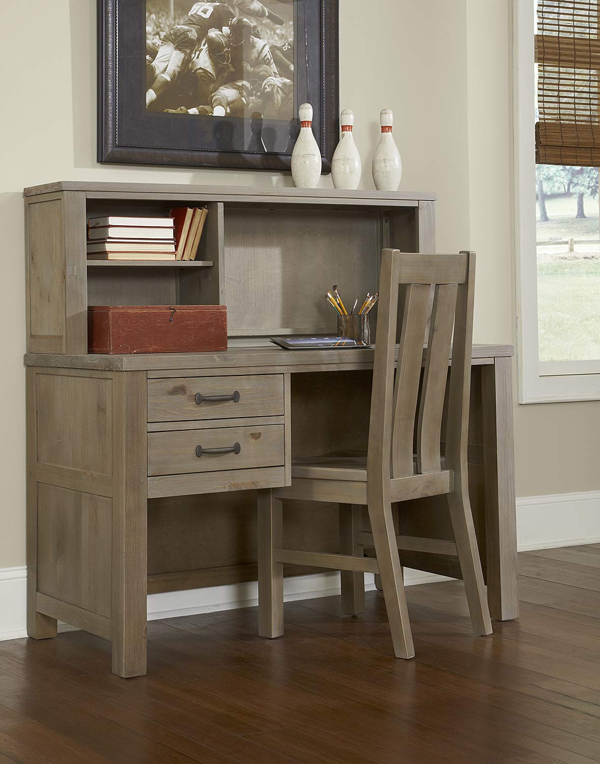 NE Kids Highlands Desk with Hutch And Chair - Driftwood