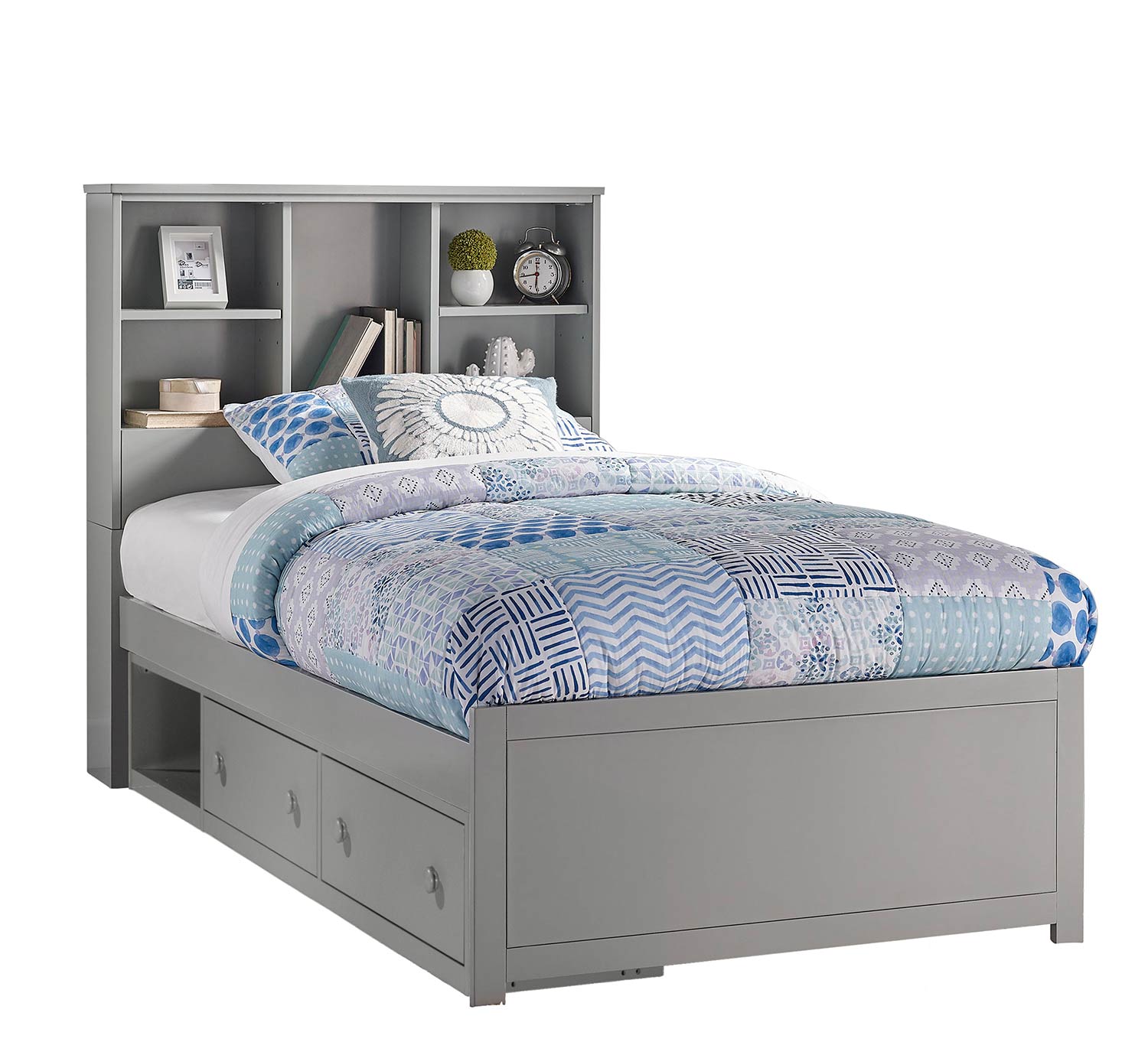 Hillsdale Caspian Twin Bookcase Bed with Storage Unit - Gray