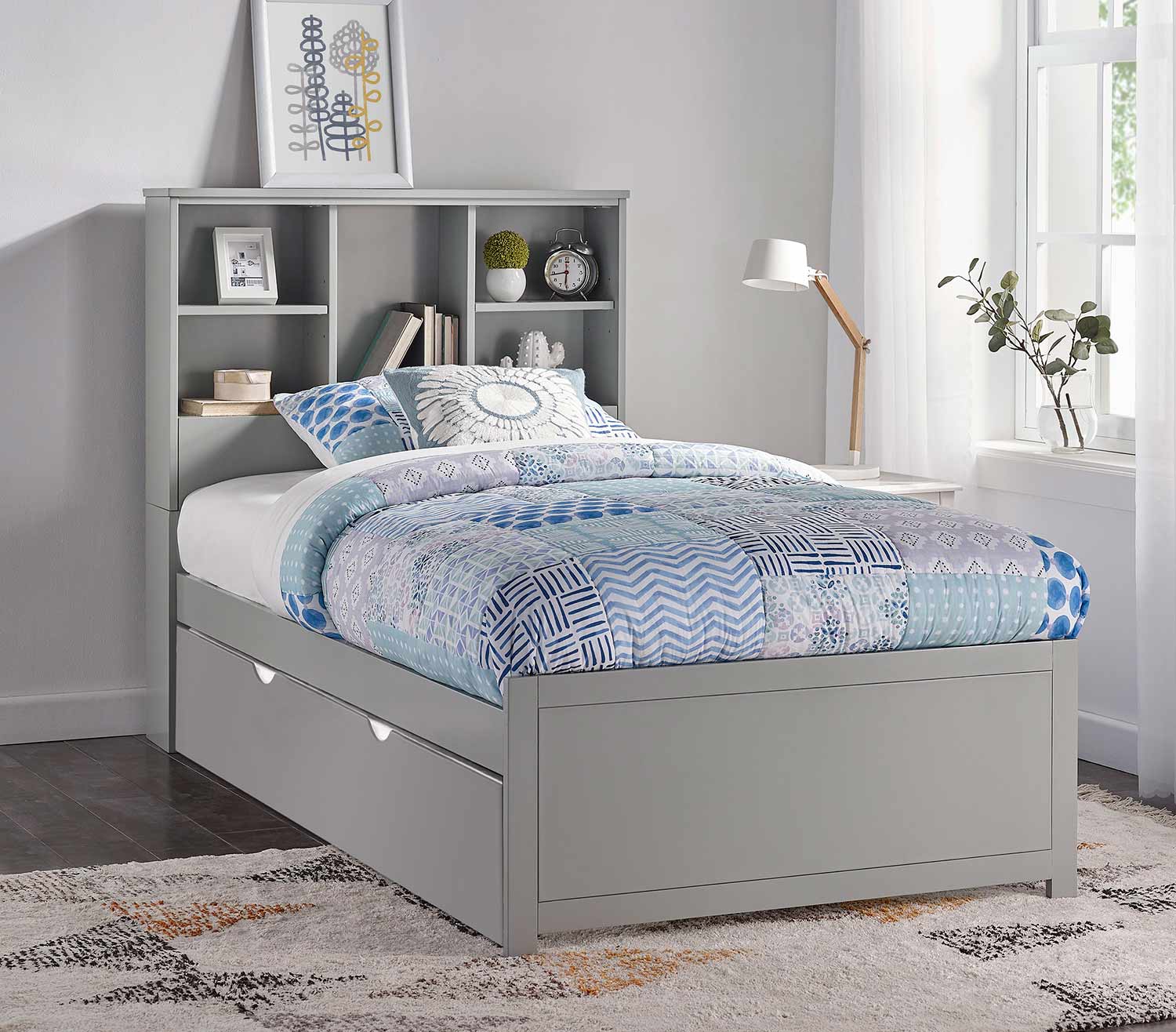 Hillsdale Caspian Twin Bookcase Bed with Trundle Unit - Gray