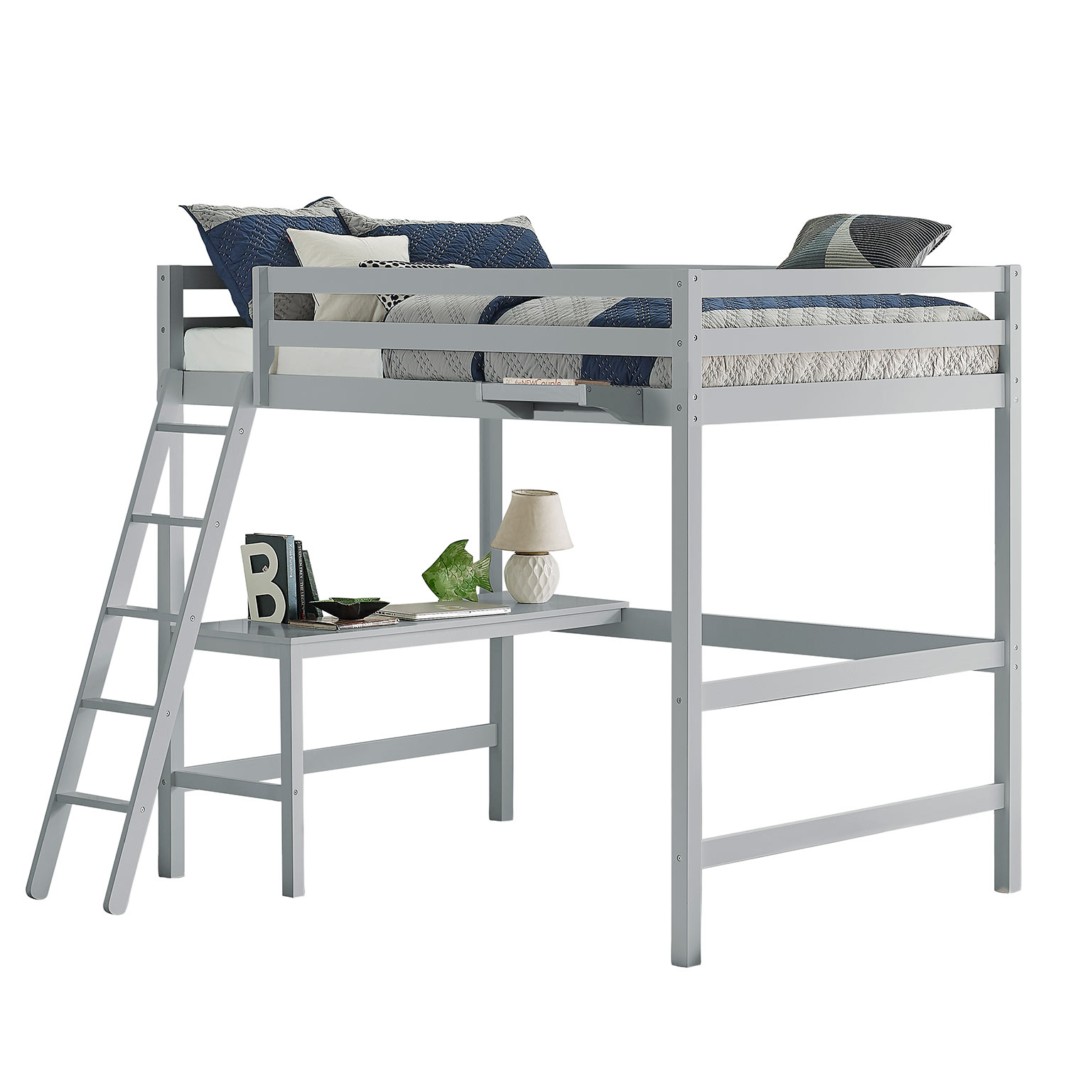 Hillsdale Caspian Full Loft Bed with Hanging Nightstand - Gray