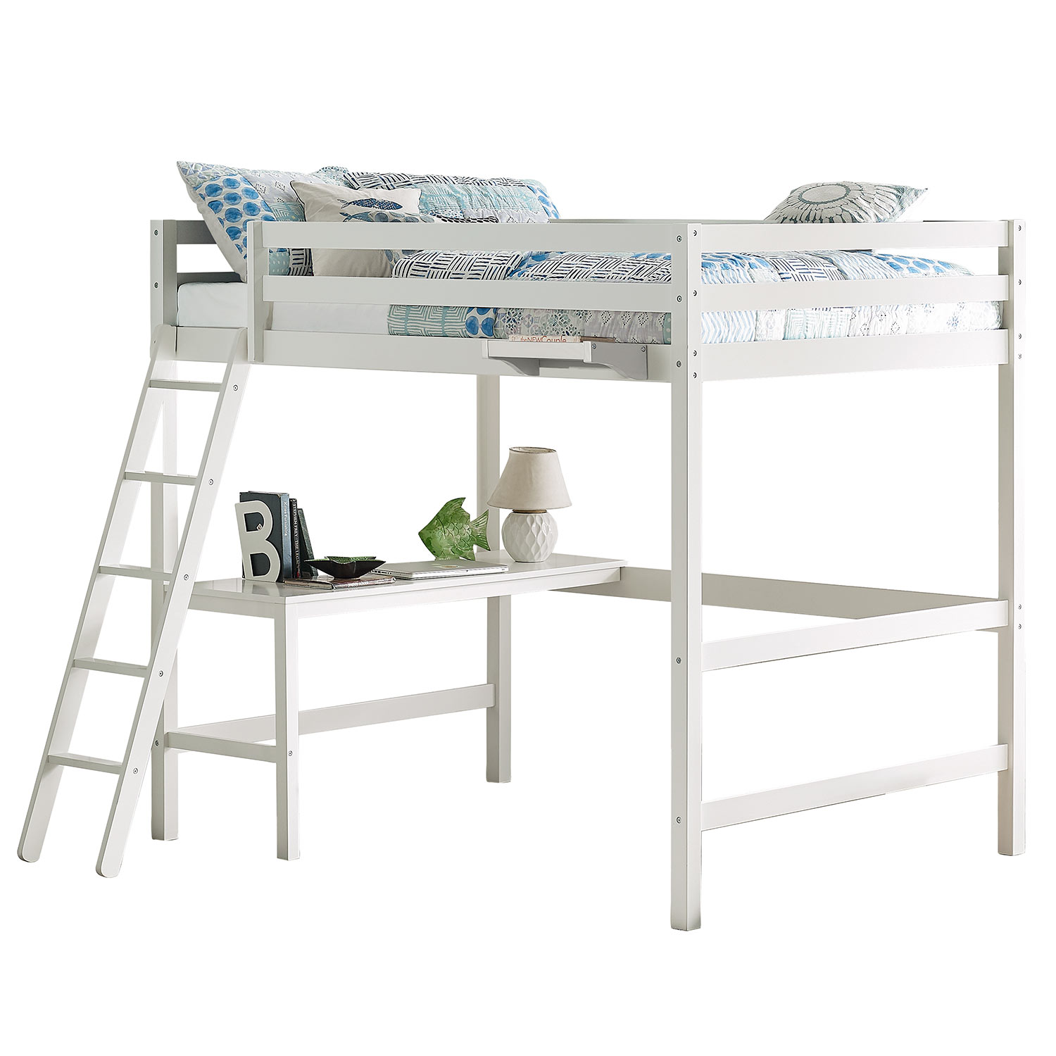 Hillsdale Caspian Full Loft Bed with Hanging Nightstand - White