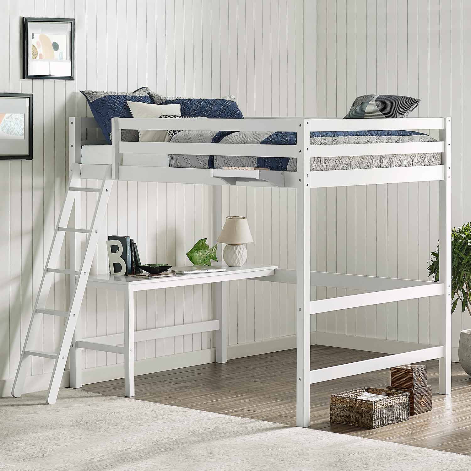 Hillsdale Caspian Full Loft Bed with Hanging Nightstand - White