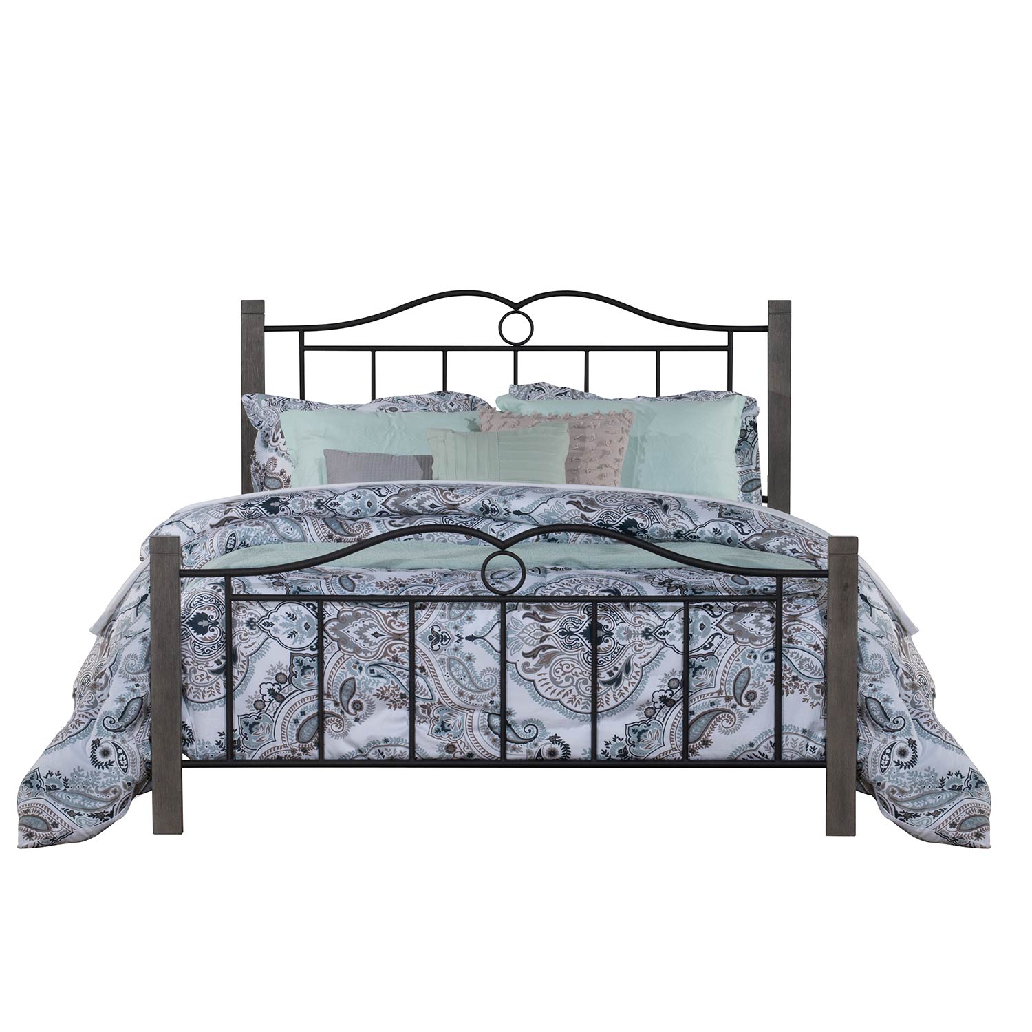 Hillsdale Dumont Metal Bed with Double Arched Scroll Design - Textured Black/Brushed Charcoal