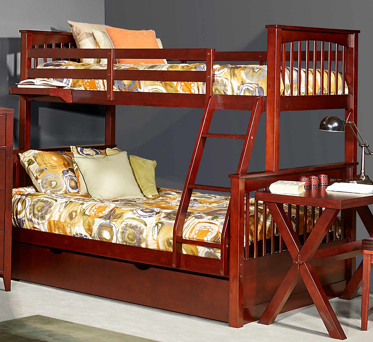NE Kids Pulse Twin Over Full Bunk With Trundle - Cherry