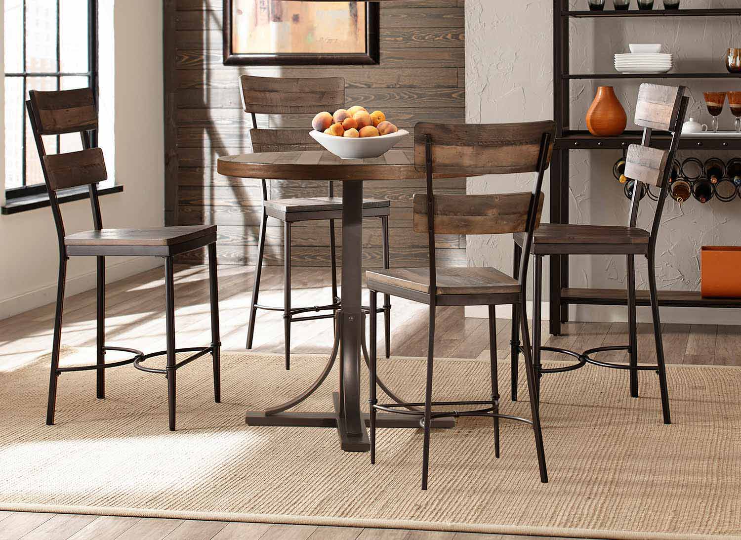 Hillsdale Jennings 5 Piece Counter Height Dining Set with Non-Swivel Counter Height Stools - Walnut Wood/Brown Metal