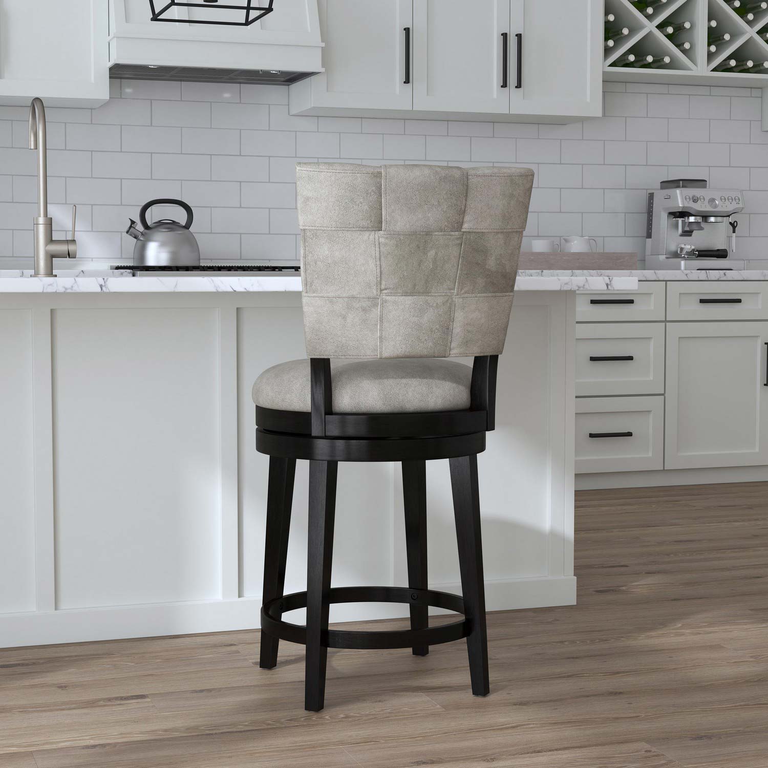 Hillsdale Kaede Wood and Upholstered Counter Height Swivel Stool - Black/Granite Gray Faux Leather