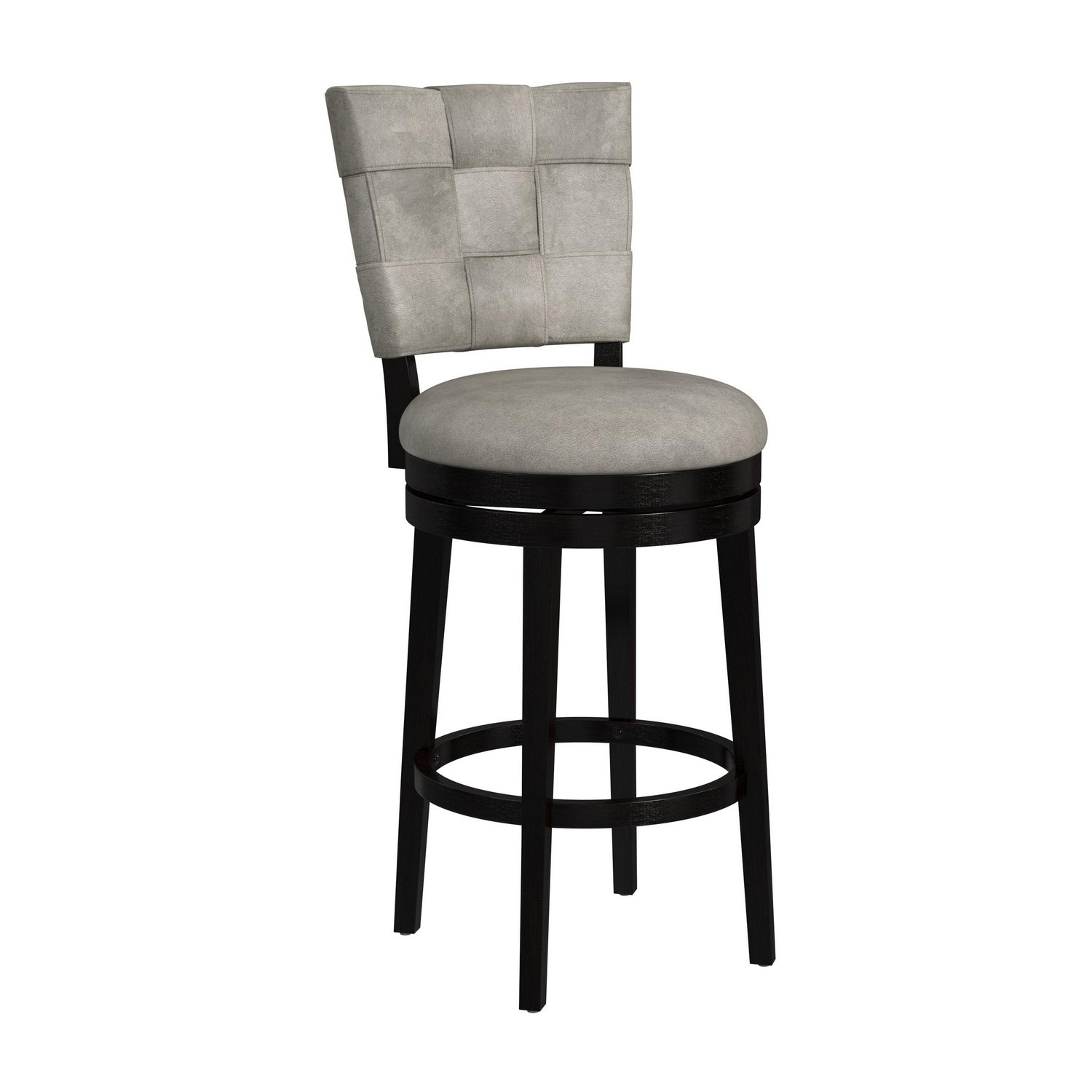 Hillsdale Kaede Wood and Upholstered Barr Height Swivel Stool - Black/Granite Gray Faux Leather