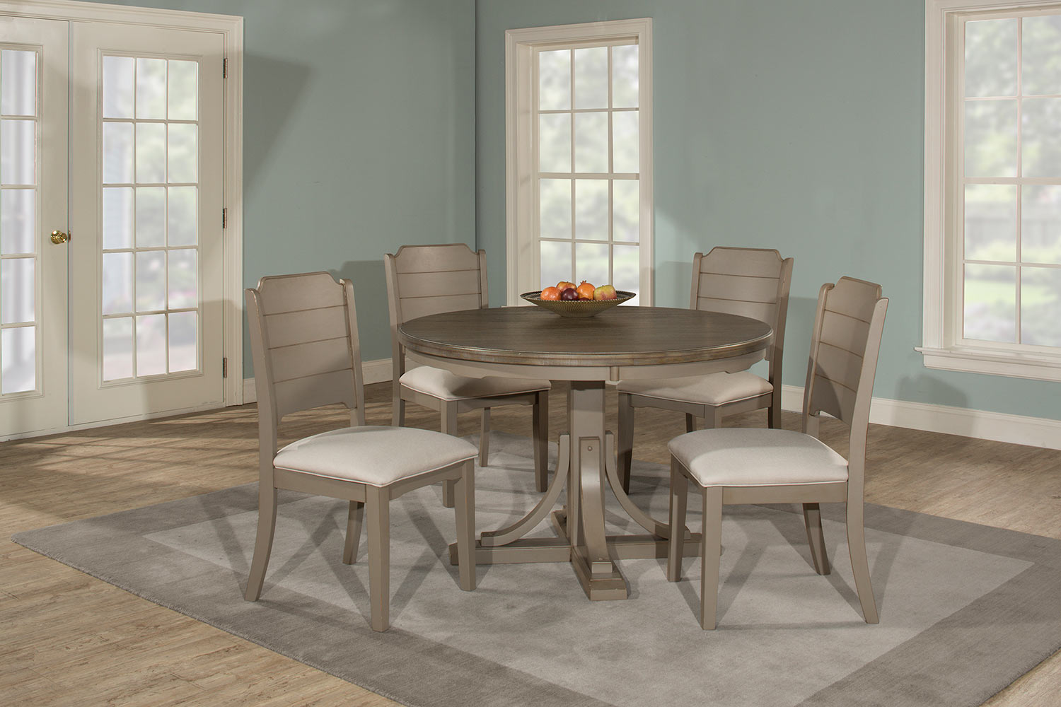 Hillsdale Clarion 5-Piece Round Dining Set with Side Chairs - Gray - Fog Fabric