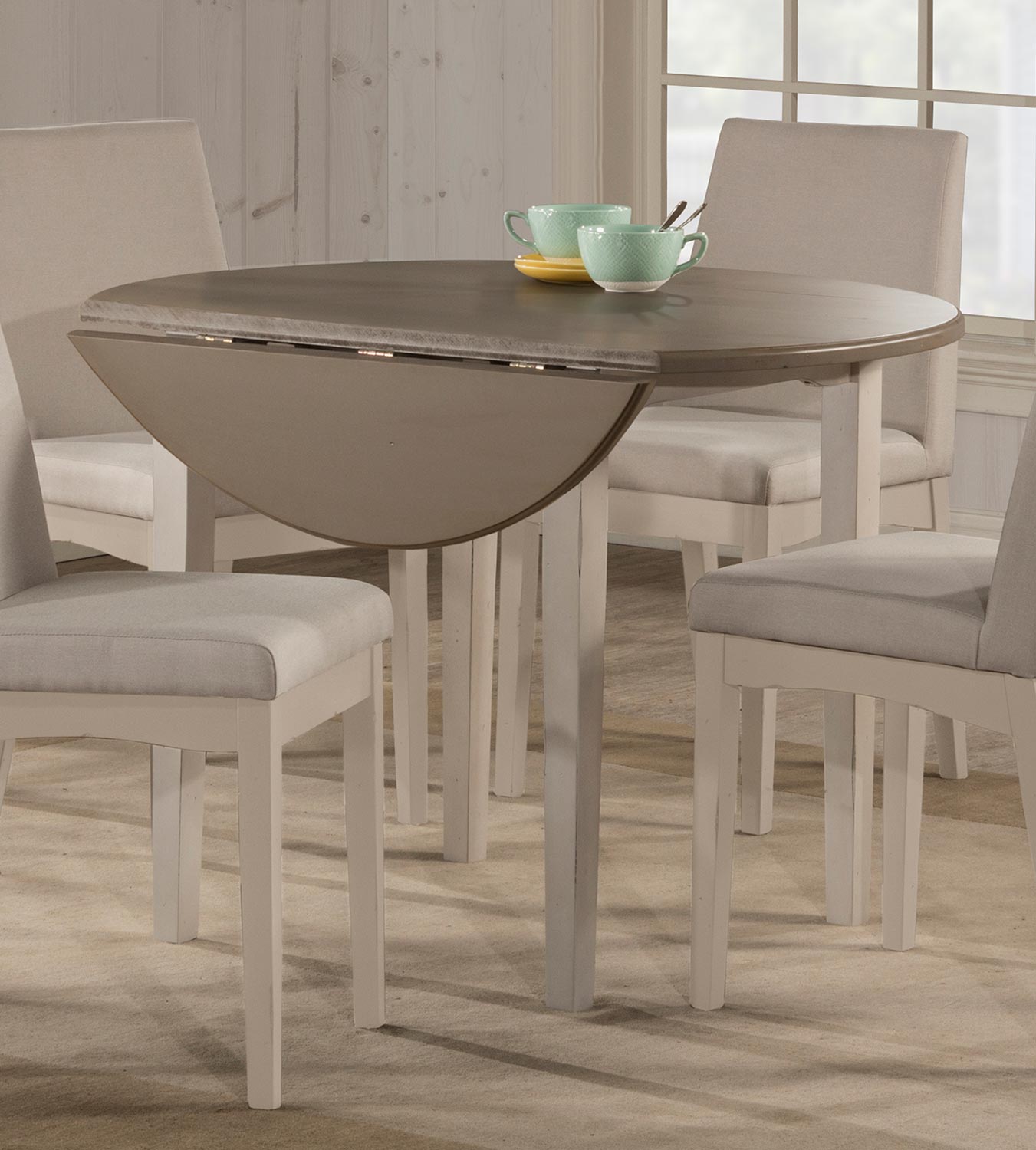 Hillsdale Clarion Round Drop Leaf Dining Table Gray White 4542 810 Hillsdalefurnituremartcom