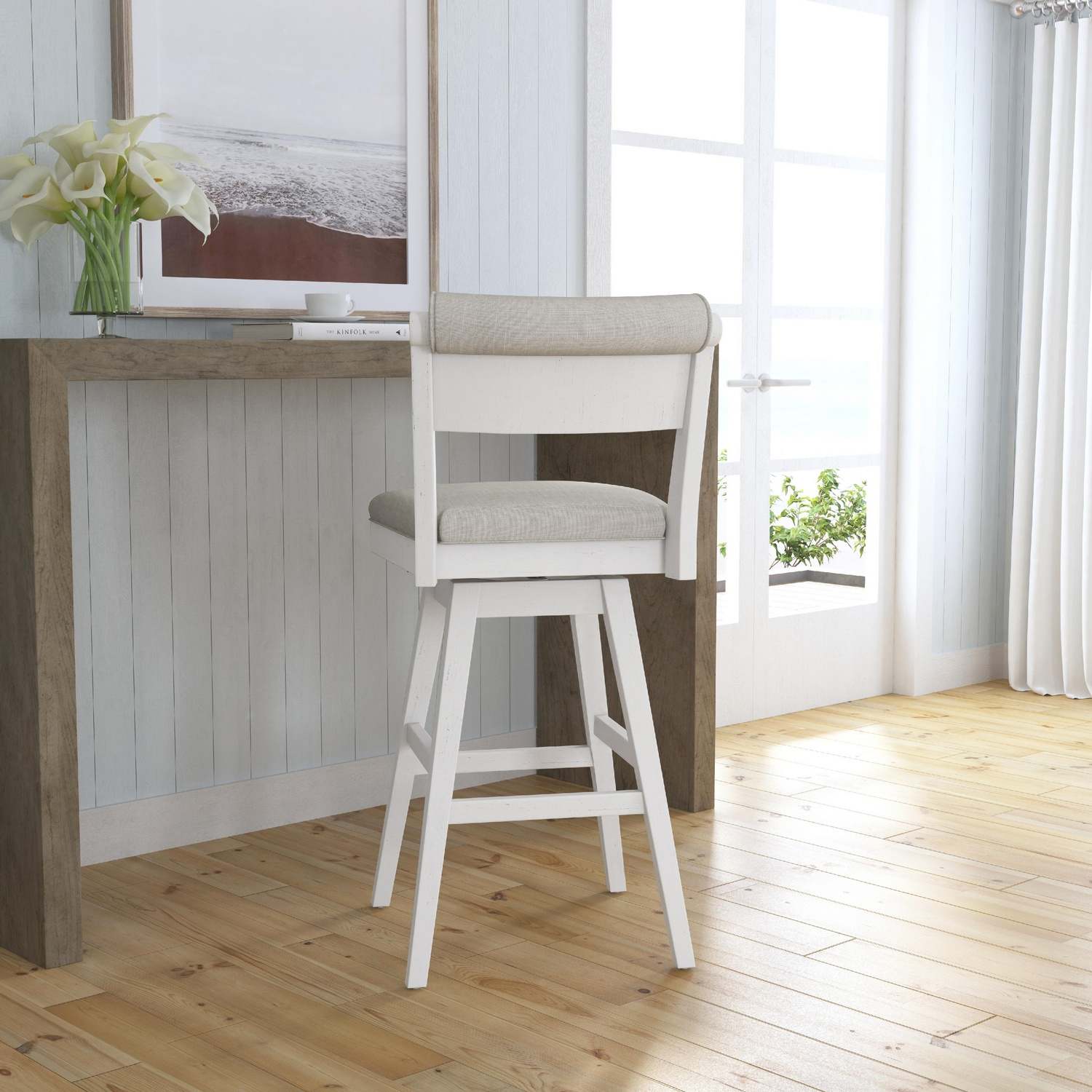 Hillsdale Clarion Wood and Upholstered Bar Height Swivel Stool - Sea White
