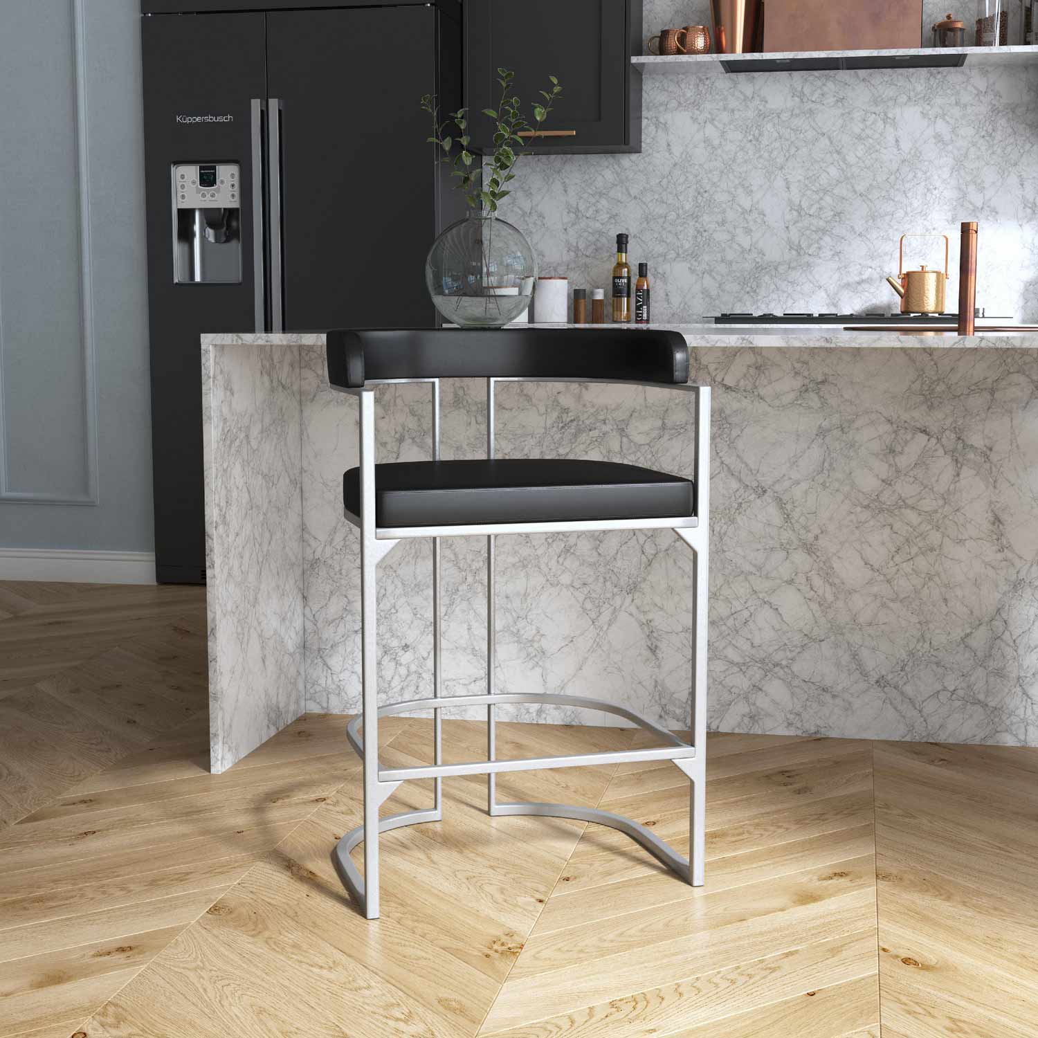 Hillsdale Cannonwood Half Moon Shape Metal and Upholstered Back Counter Height Stool - Silver