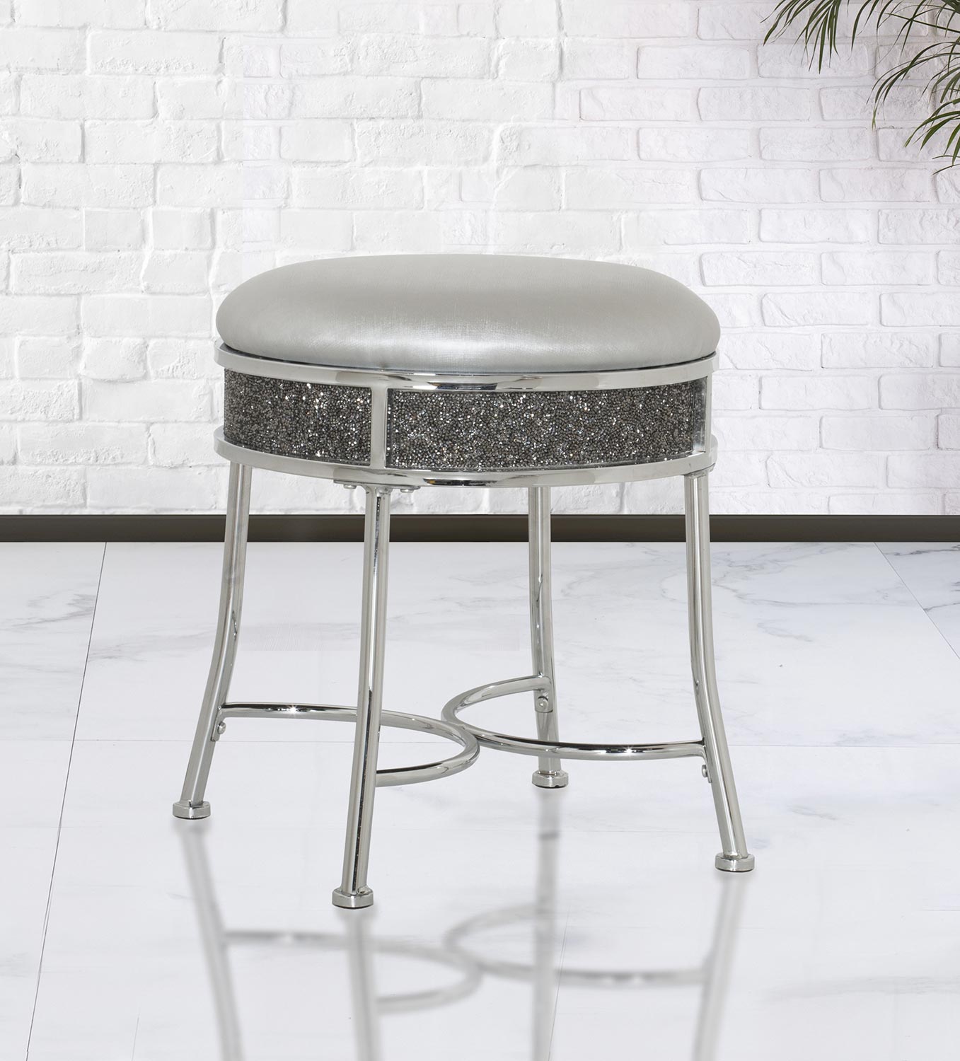 Hillsdale Roma Glam Backless Faux Diamond Cluster Vanity Stool - Chrome