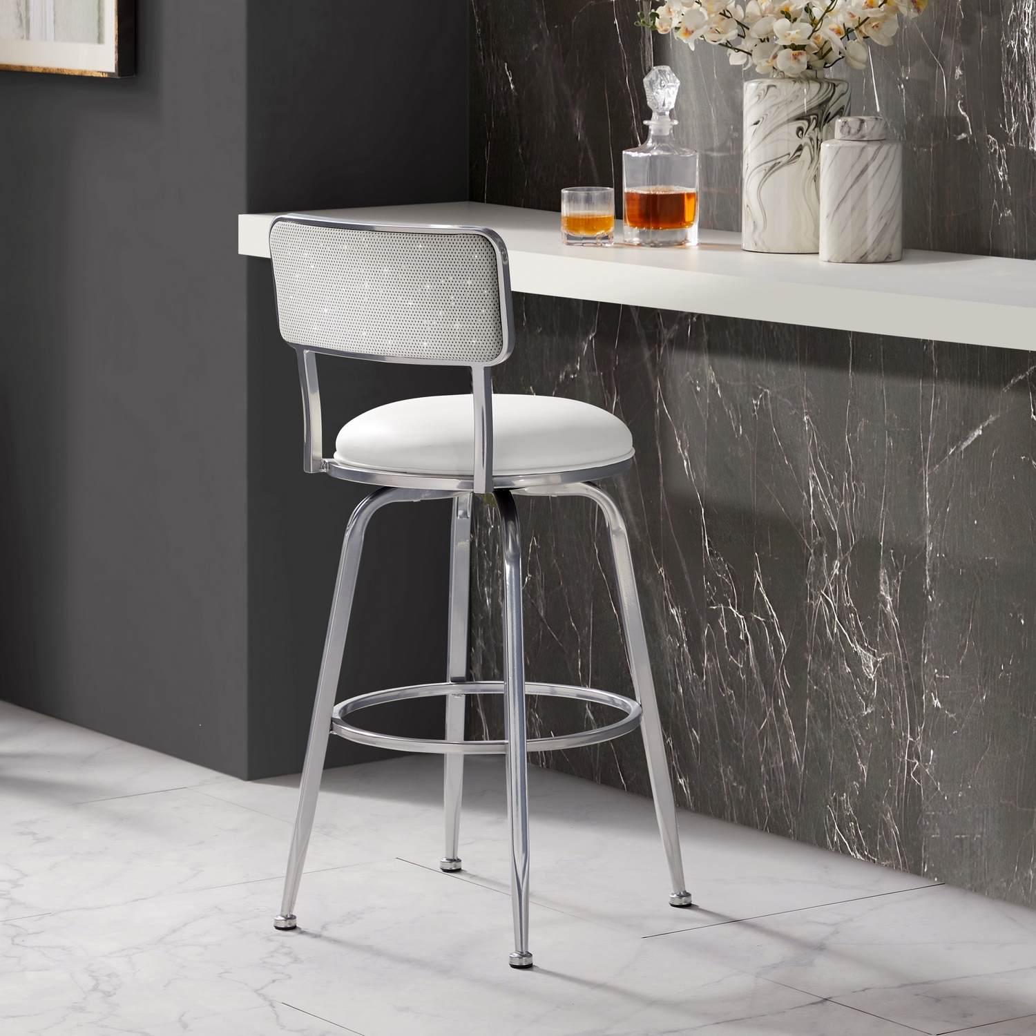 Hillsdale Baltimore Metal and Upholstered Swivel Bar Height Stool - Chrome