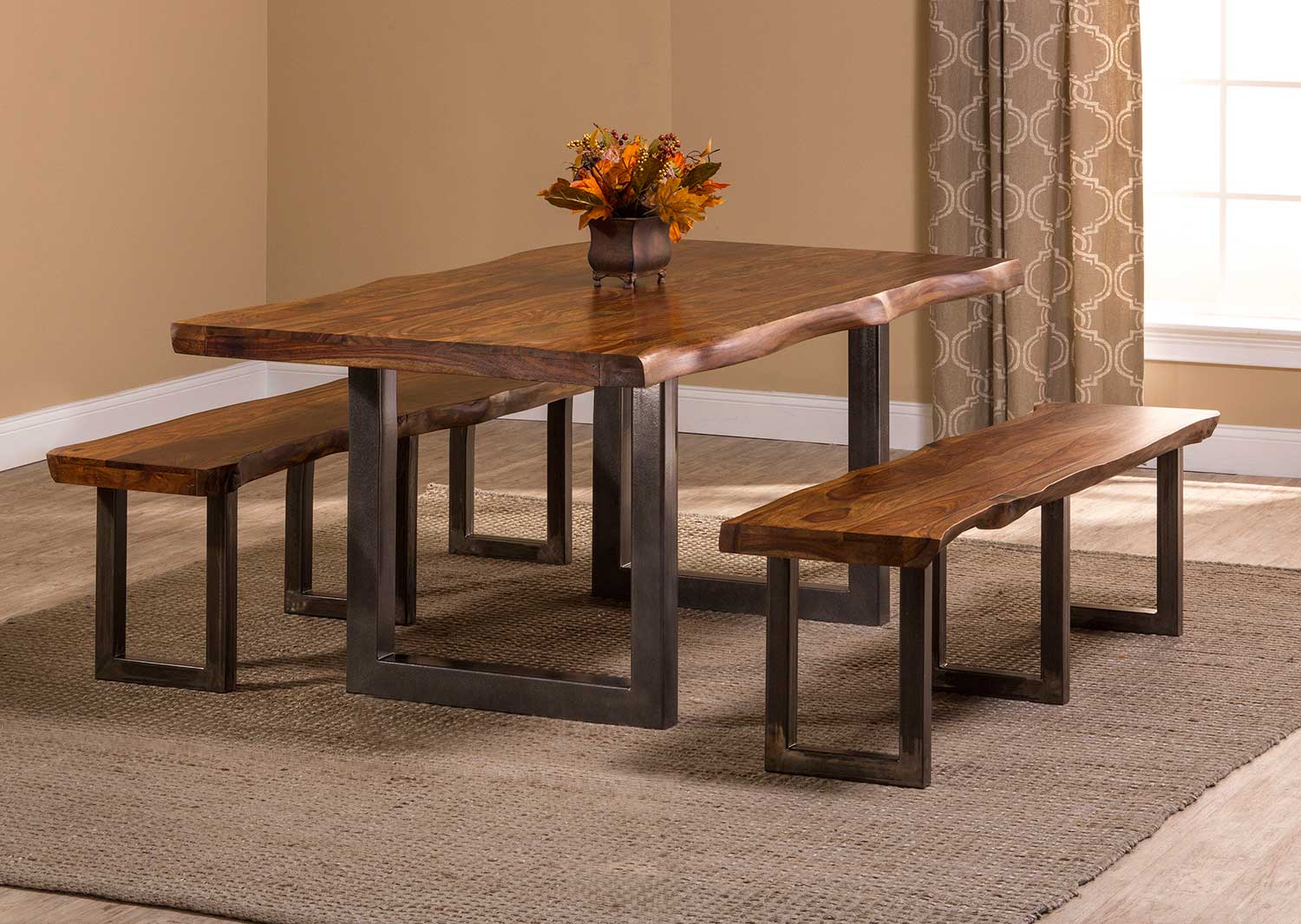 Hillsdale Emerson 3-Piece Rectangle Dining Set - Natural Sheesham/Gray Coat