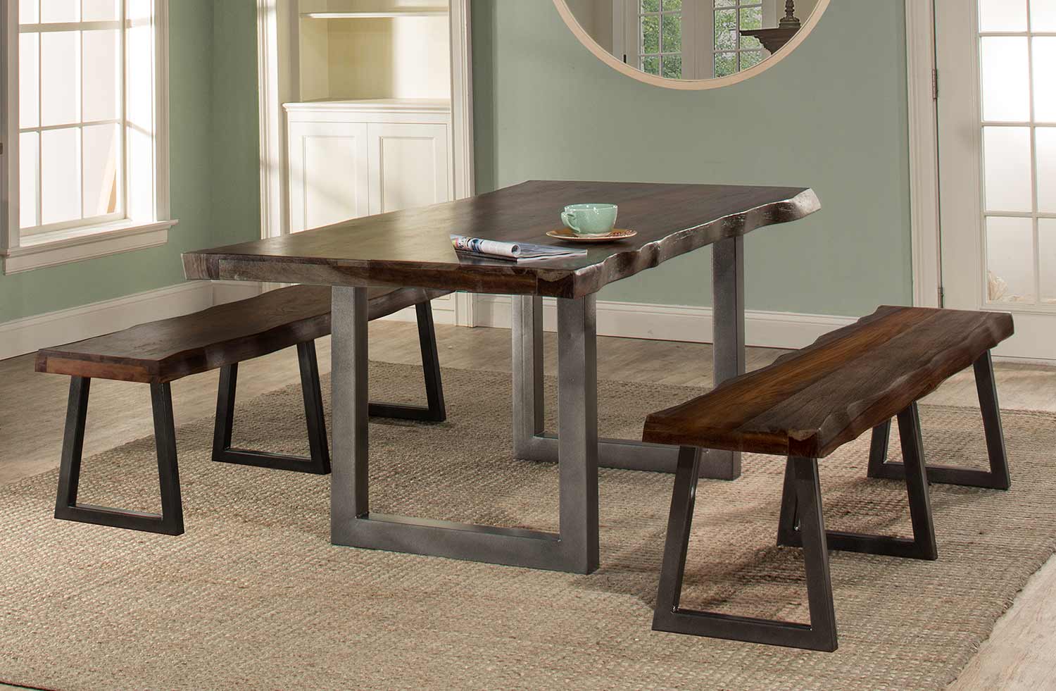 Hillsdale Emerson 3-Piece Rectangle Dining Set with Two Benches - Gray Sheesham