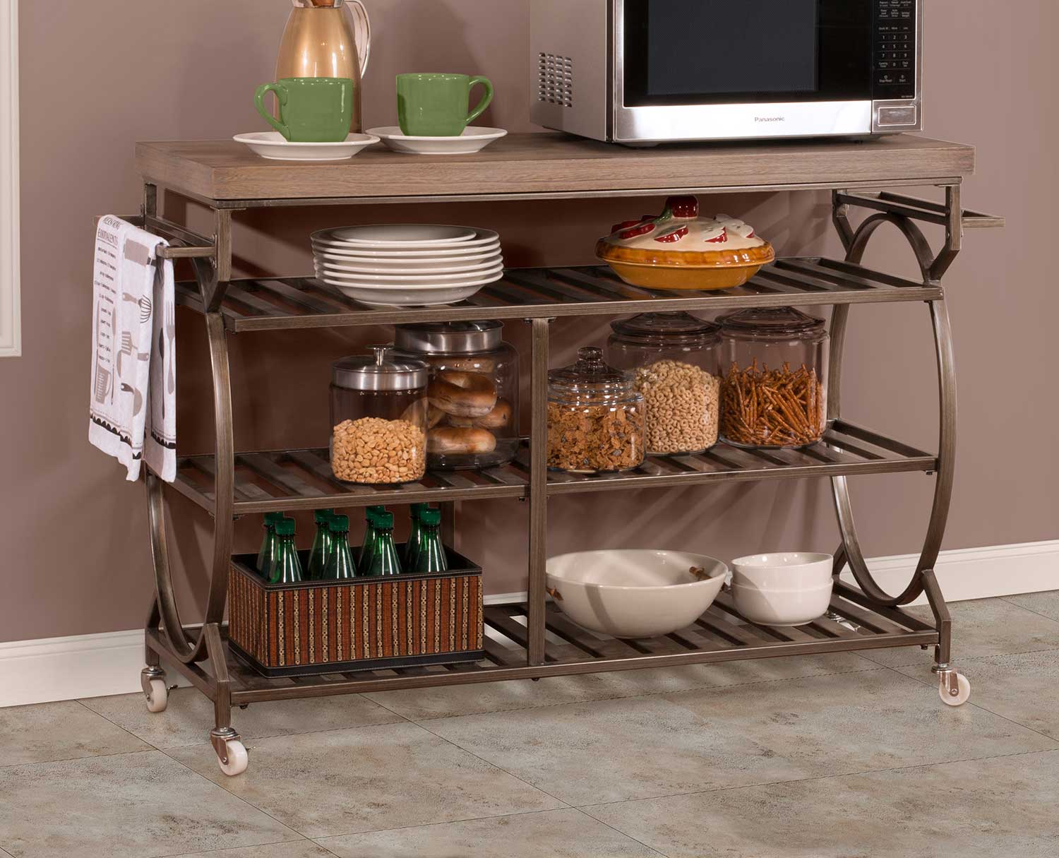 Hillsdale Paddock Kitchen Cart - Brown Metal/Distressed Brown Gray Finished Top