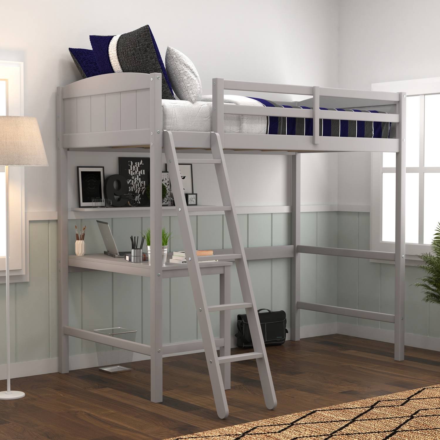 Hillsdale Alexis Wood Arch Twin Loft Bed with Desk - Gray