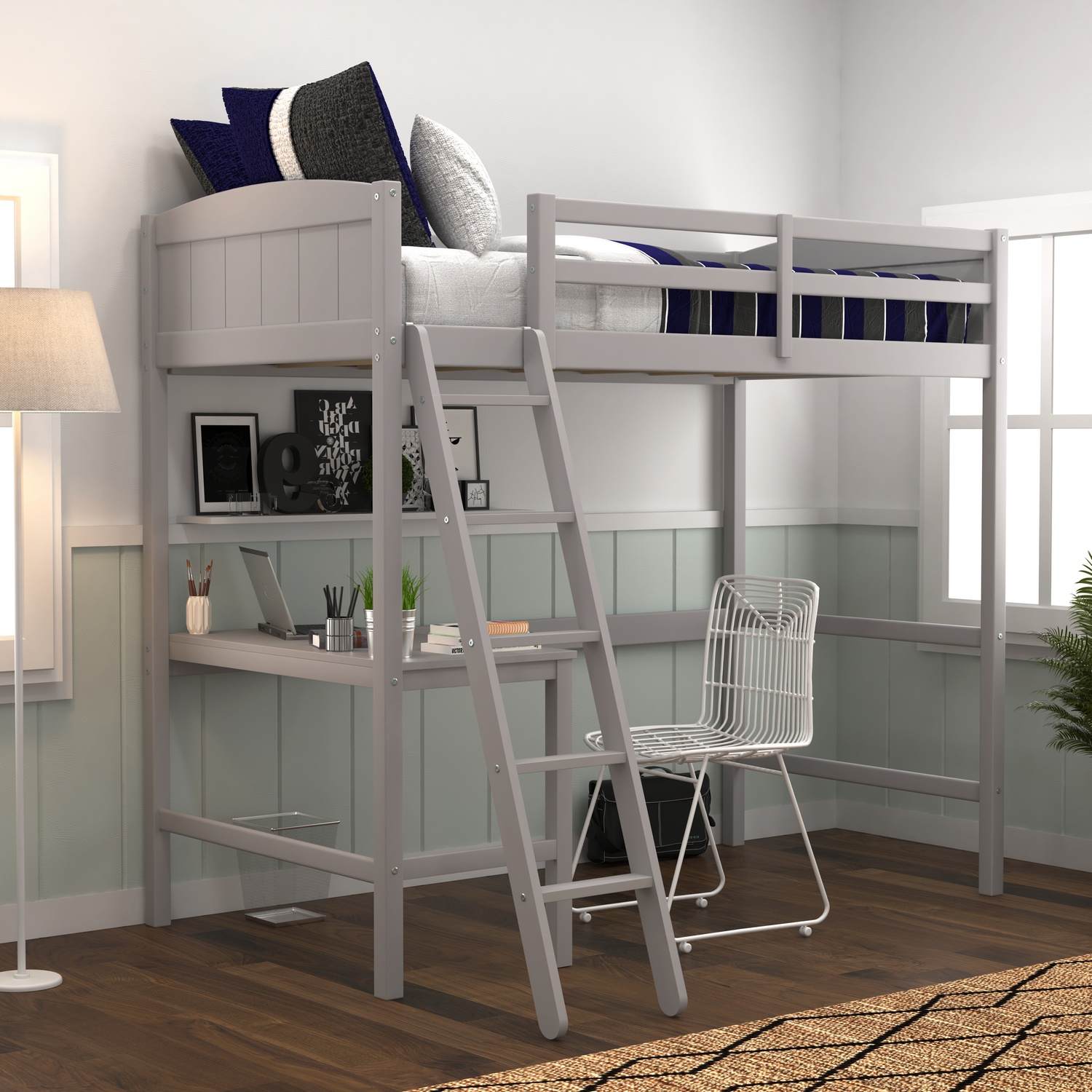Hillsdale Alexis Wood Arch Twin Loft Bed with Desk - Gray