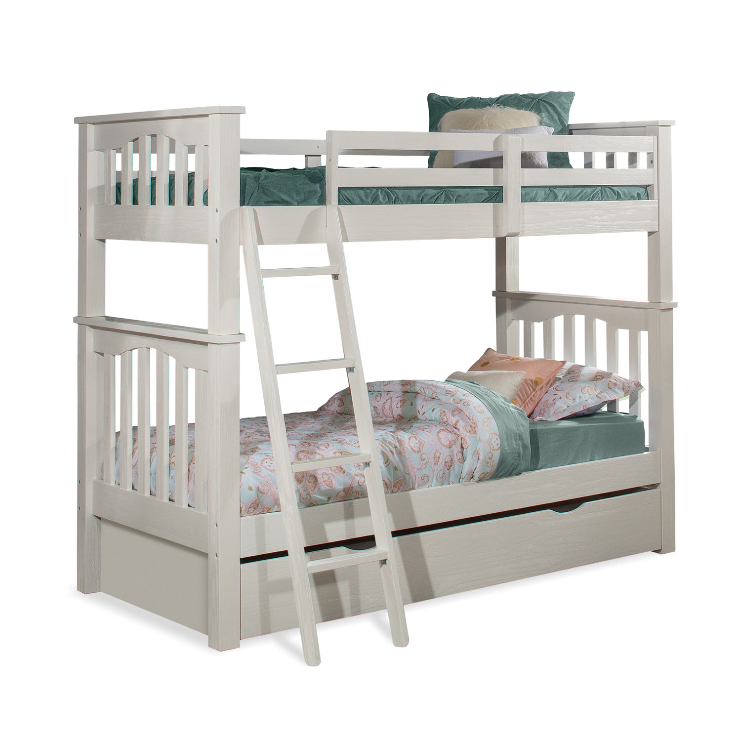 NE Kids Highlands Harper Twin/Twin Bunk Bed with Trundle - White Finish