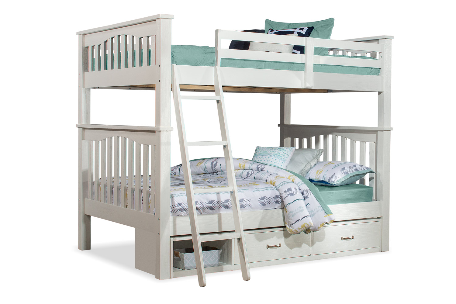 NE Kids Highlands Harper Full/Full Bunk Bed with Storage Unit - White Finish
