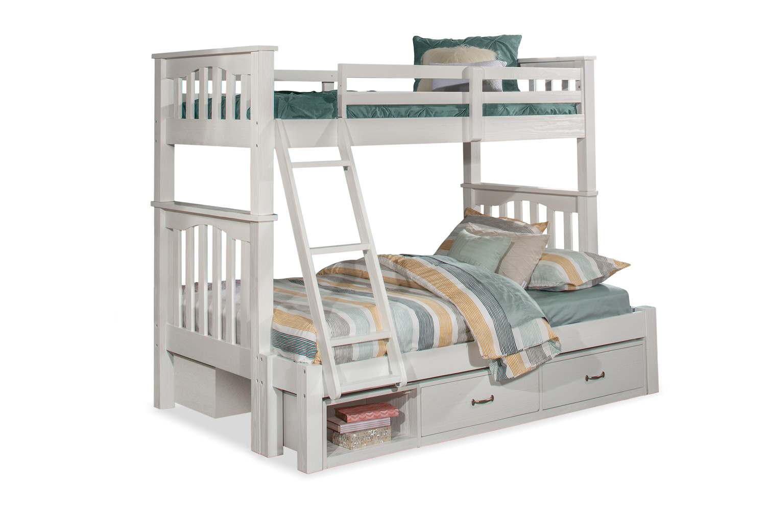NE Kids Highlands Harper Twin/Full Bunk Bed with (2) Storage Units - White Finish