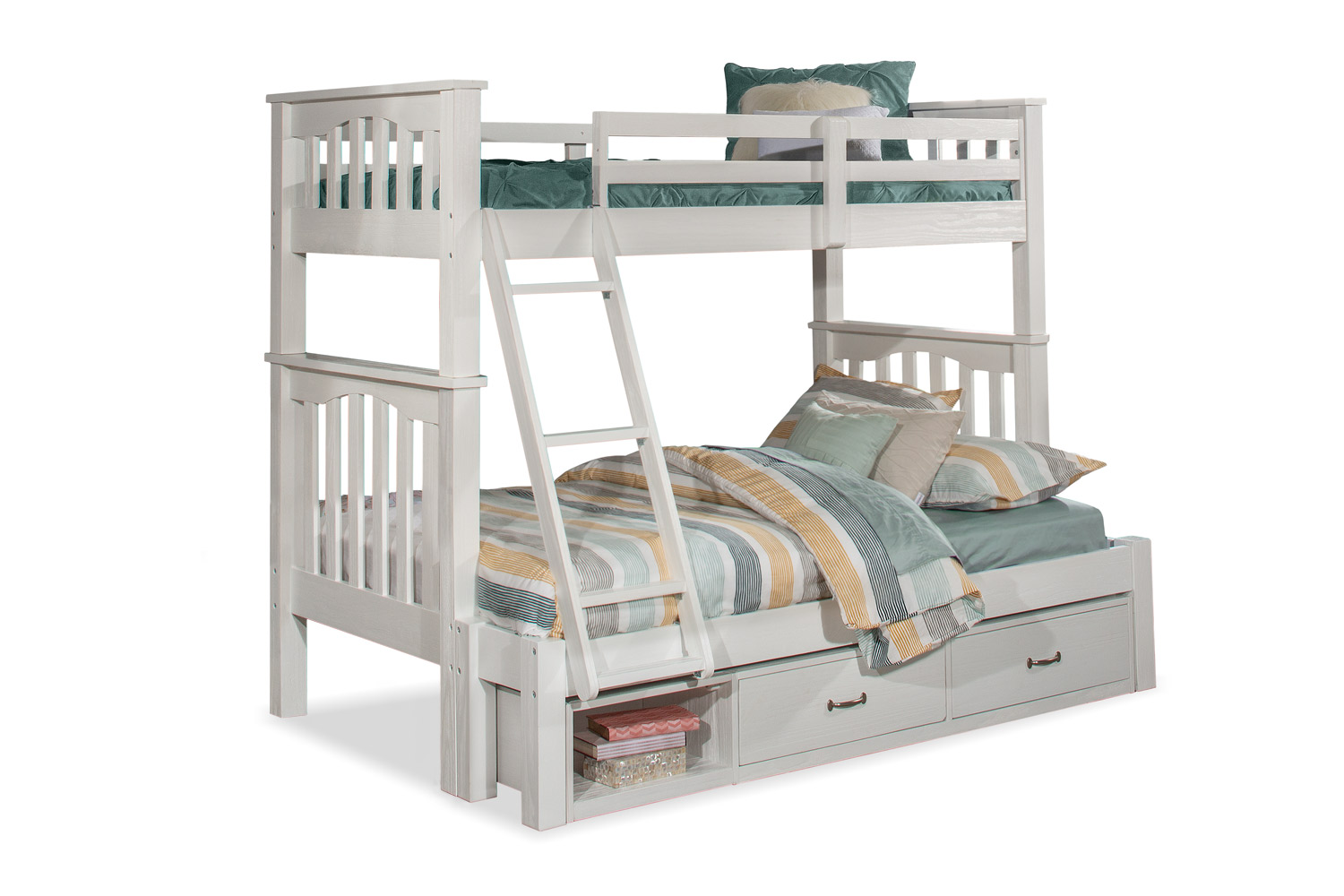 NE Kids Highlands Harper Twin/Full Bunk Bed with Storage Unit White