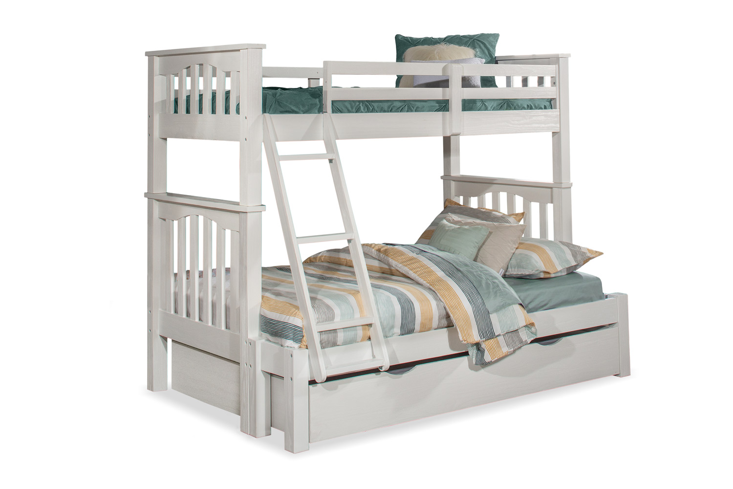 NE Kids Highlands Harper Twin/Full Bunk Bed with Trundle - White Finish