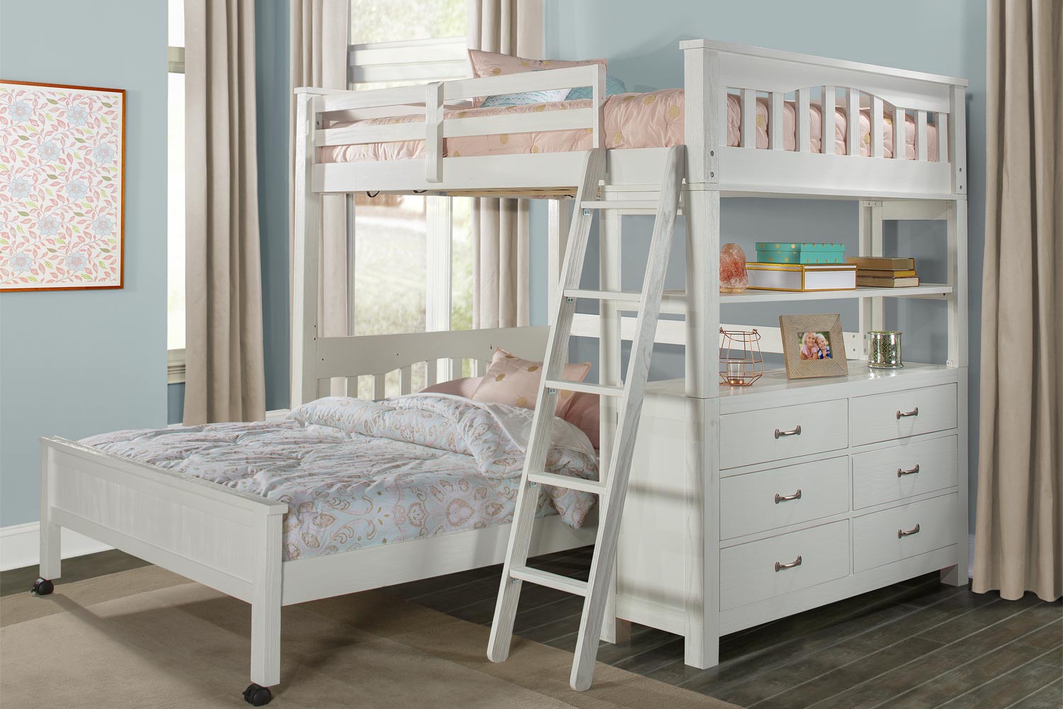 NE Kids Highlands Loft Bed with Full Lower Bed - White