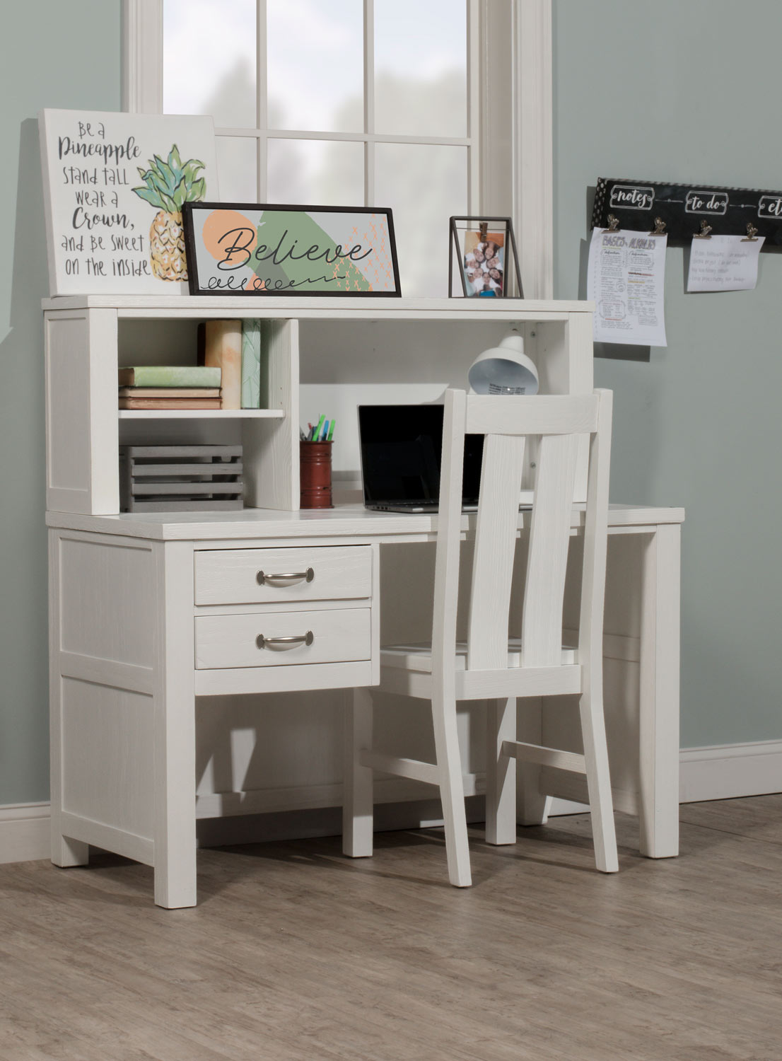 NE Kids Highlands Desk with Hutch and Chair - White Finish
