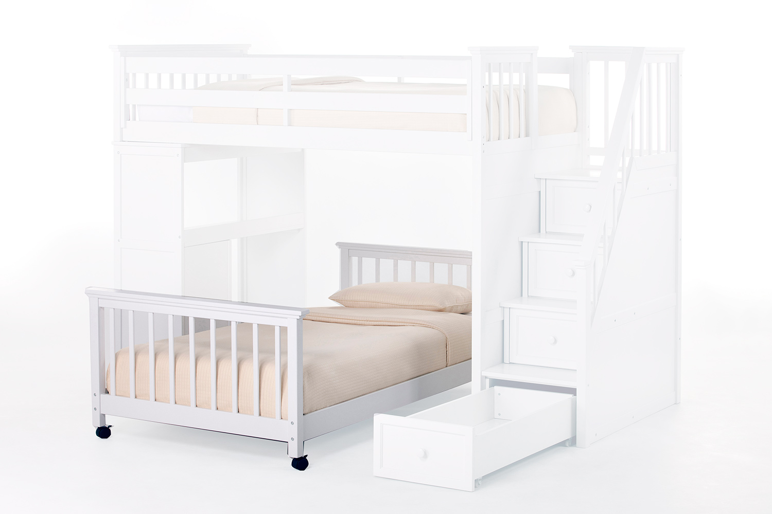 NE Kids SchoolHouse Full Lower Stair Bed - White