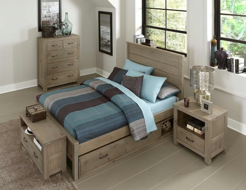 Highlands Alex Bedroom Set With Storage - Driftwood