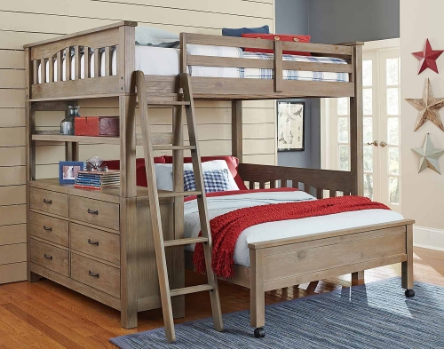 Highlands Loft Bed with Full Lower Bed - Driftwood