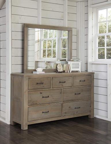 Highlands 7 Drawer Dresser with Mirror - Driftwood