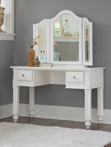 Lake House Writing Desk with Vanity Mirror - White