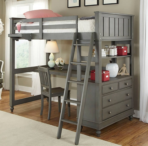 Lake House Loft Bed with Desk - Stone