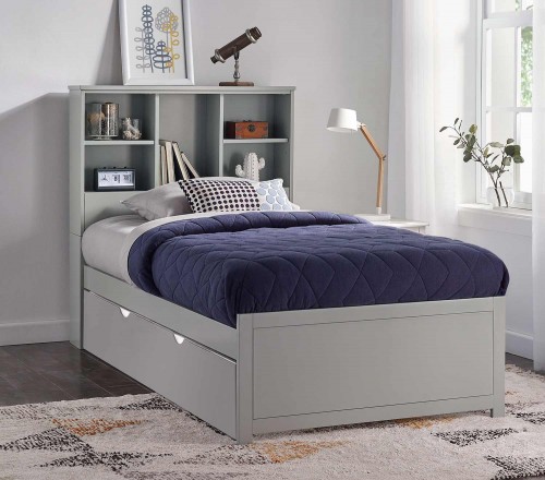 Caspian Twin Bookcase Bed with Trundle Unit - Gray