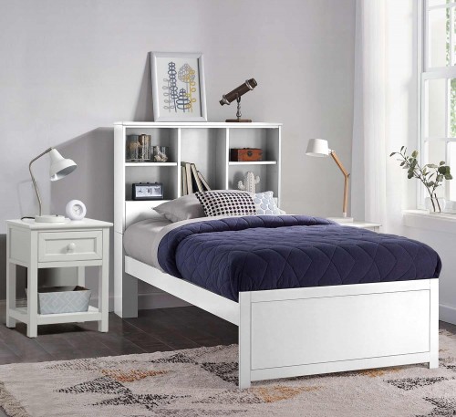 Caspian Twin Bookcase Bed with Nightstand - White