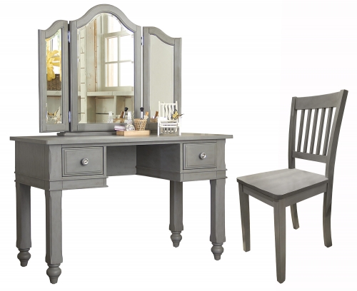 Lake House Writing Desk with Vanity Mirror and Chair - Stone
