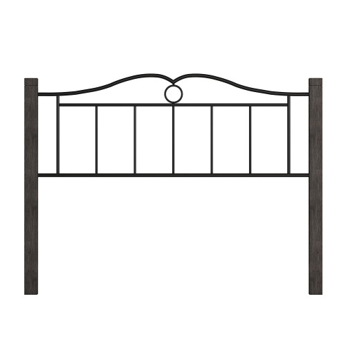 Dumont Metal Headboard with Double Arched Scroll Design - Textured Black/Brushed Charcoal