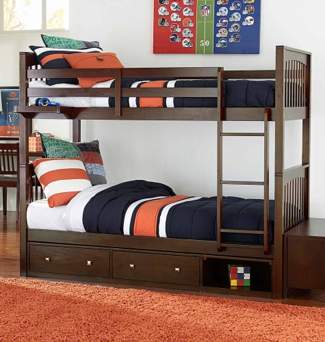 Pulse Twin Over Twin Bunk With Storage - Chocolate