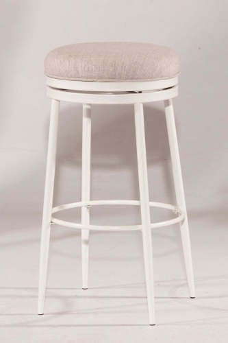 Aubrie Swivel Backless Counter Stool - White - Silver Fabric