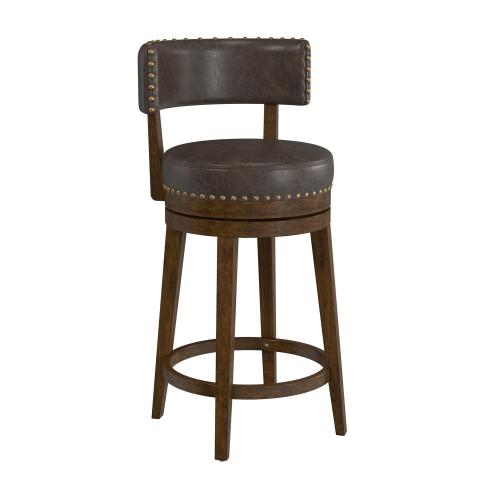 Lawton Wood Counter Height Swivel Stool - Walnut/Aged Brown Faux Leather