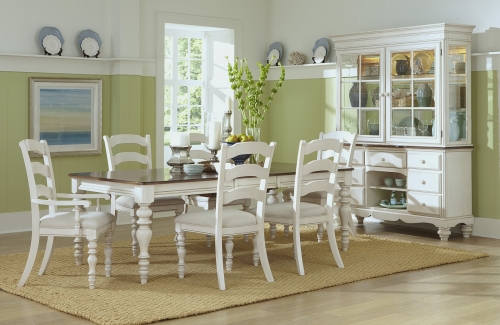 Pine Island 7 PC Dining Set with Ladder Back Chairs - Old White