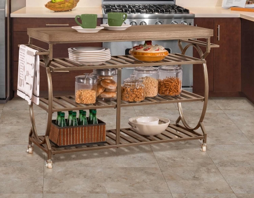 Paddock Kitchen Cart - Brown Metal/Distressed Brown Gray Finished Top