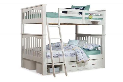 Highlands Harper Full/Full Bunk Bed with (2) Storage Units and Hanging Nightstand - White Finish