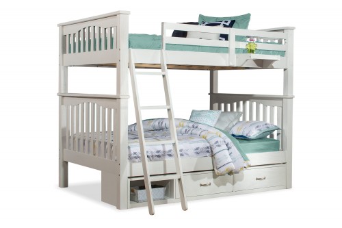 Highlands Harper Full/Full Bunk Bed with Storage Unit and Hanging Nightstand - White Finish