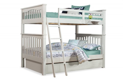 Highlands Harper Full/Full Bunk Bed with Trundle and Hanging Nightstand - White Finish